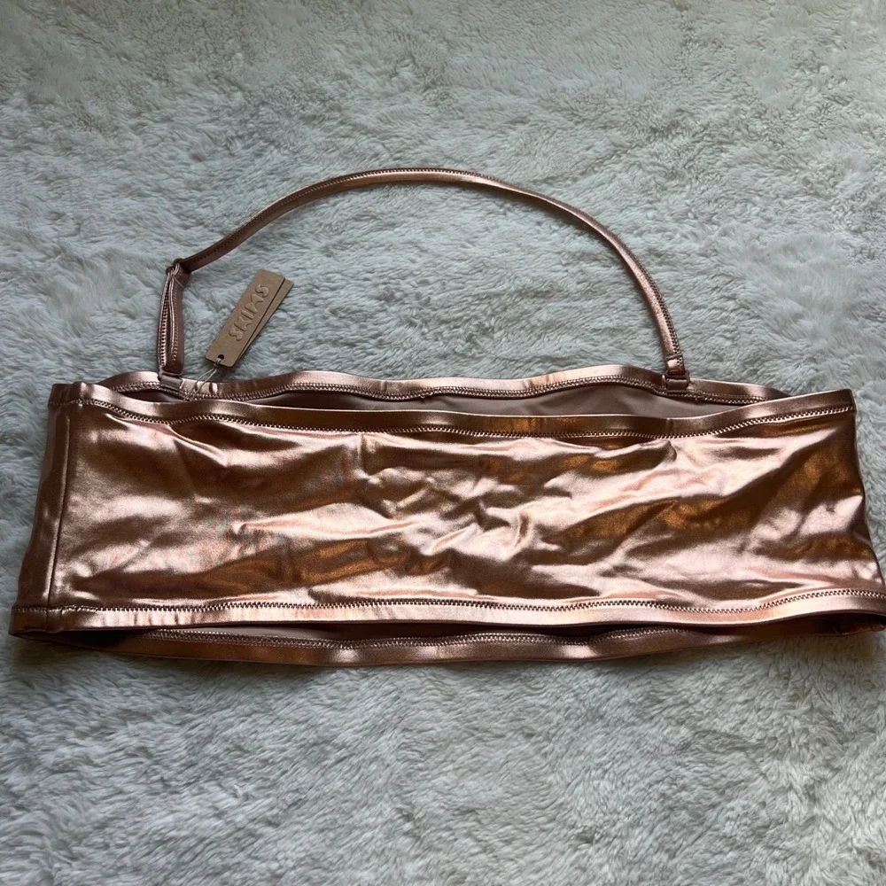 SKIMS Metallic Swim Bandeau Top Copper Rose Gold Halter Bikini SW-BND-0025 3X